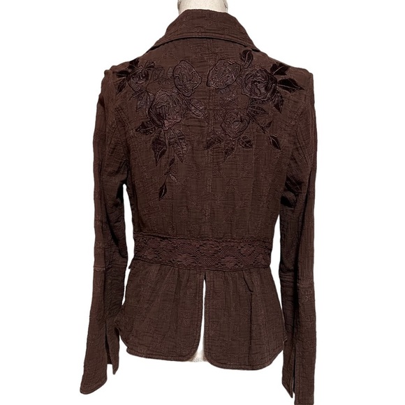 LOVE POLLY WOMENS CHOCOLATE BROWN JACKET WITH FLORAL EMBROIDERY SIZE MEDIUM - Picture 8 of 11